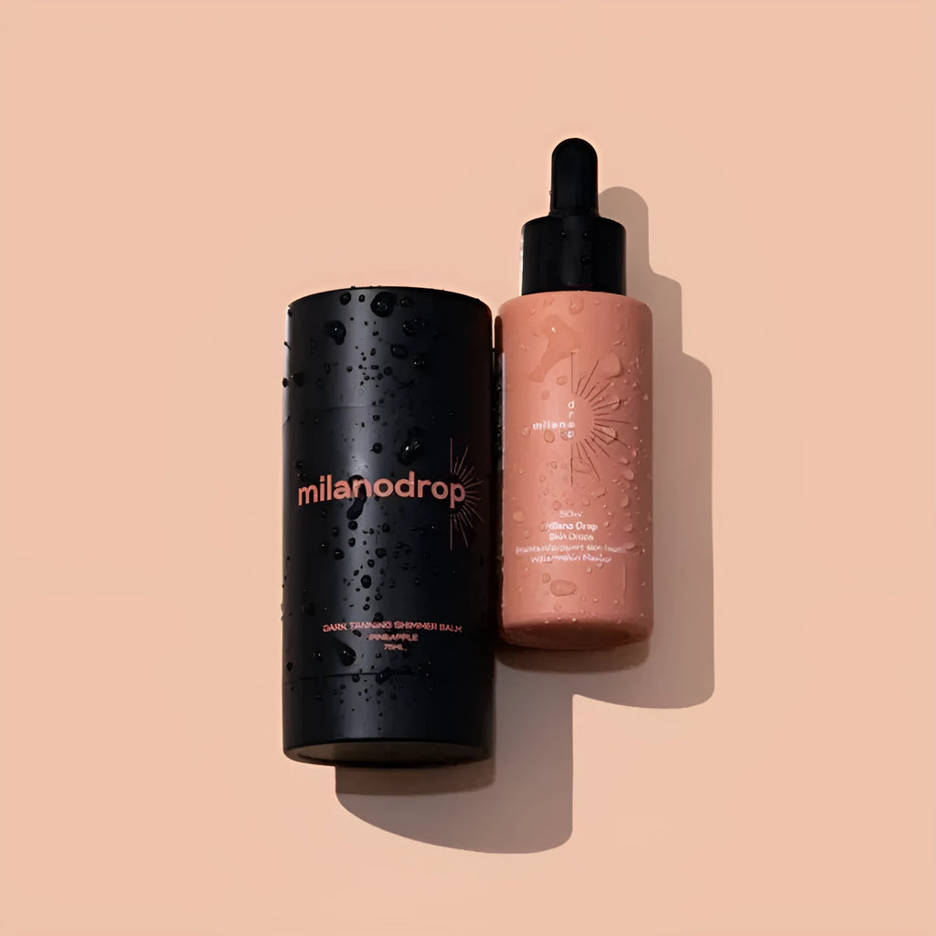 Matte Sun Tanning Black Liquid kit with 50ml tanning drops bottle and 75ml tanning flash cream tube