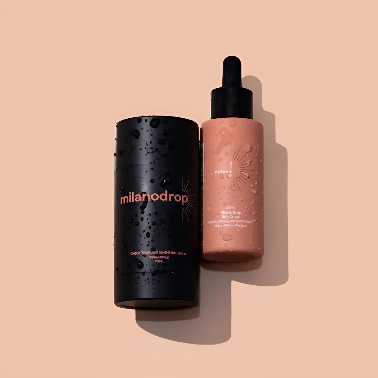Matte Sun Tanning Black Liquid kit with 50ml tanning drops bottle and 75ml tanning flash cream tube