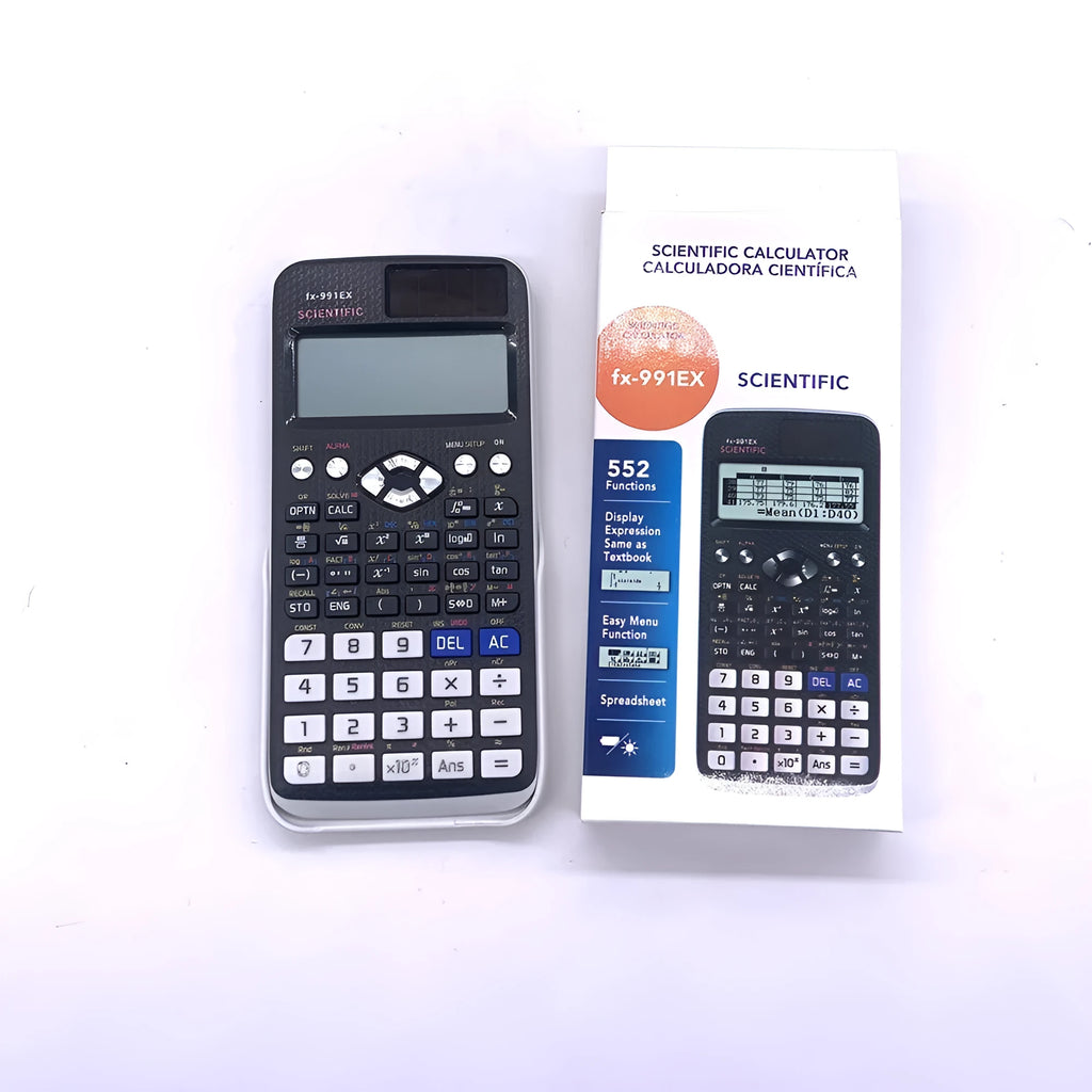Casio fx-991EX scientific calculator in black, blue or pink with solar panel and 4-line display