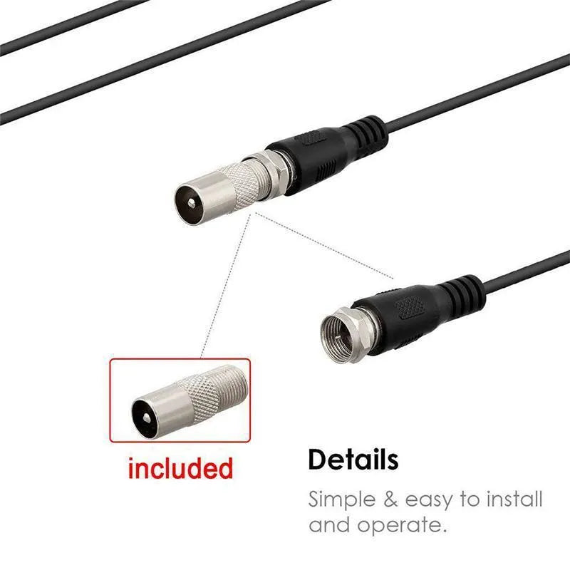 Digital HD indoor TV antenna black 210x120mm with coaxial cable