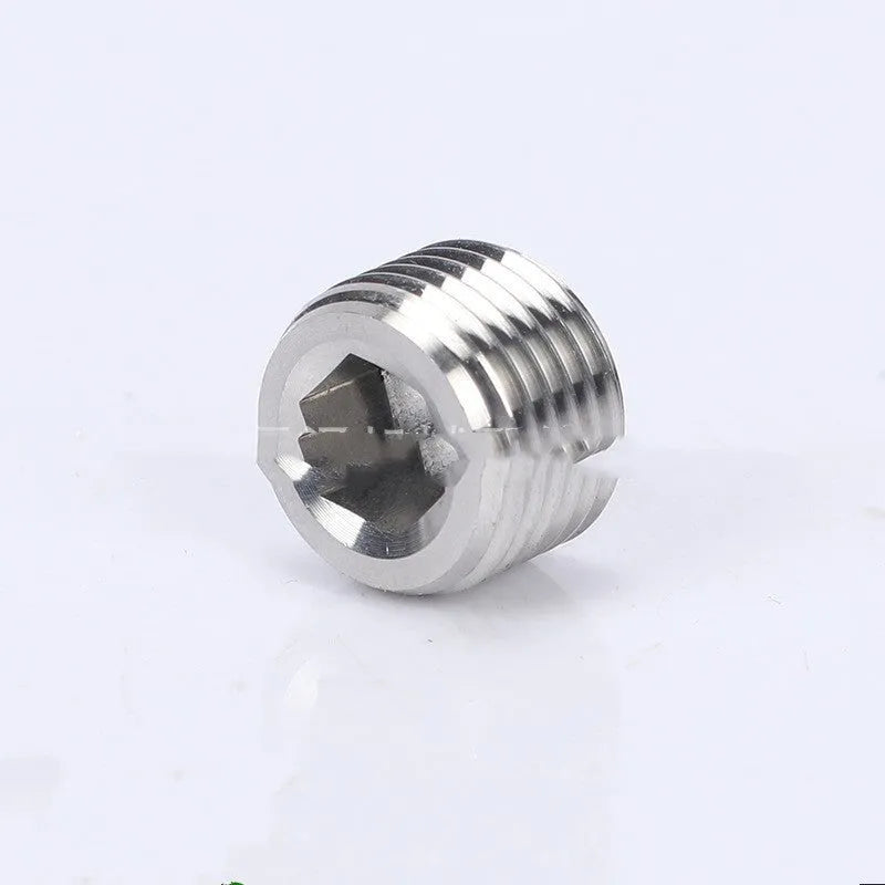 Stainless steel 304 hexagon plug pipe fitting for 3/8 inch bulkhead connections.