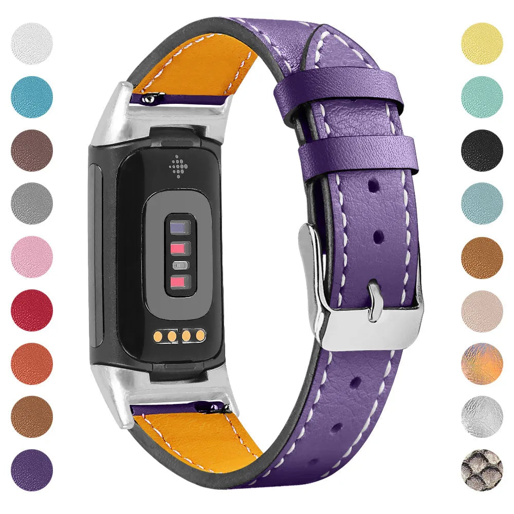 Genuine cowhide leather replacement strap for Fitbit Charge 5 and Charge 6 smart watches