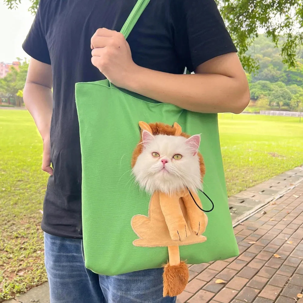 Canvas pet carrier shoulder bag with cartoon pattern for cats and small dogs