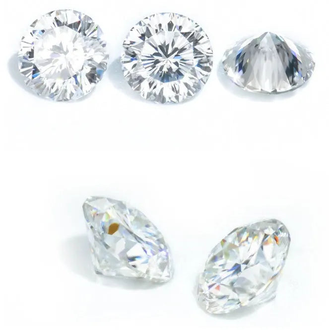 Round moissanite gemstone showing the eight hearts and eight arrows faceting pattern.