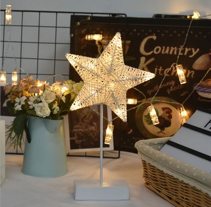 Rattan decorative LED star lamp and love heart lamp with battery power for bedroom decoration