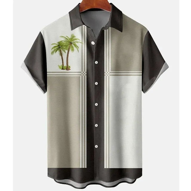Men's slim fit short sleeve shirt with 3D printed flower pattern in polyester fabric