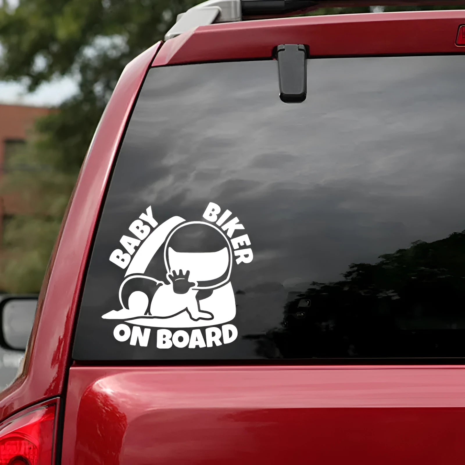 Black and white reflective BABY ON BOARD warning sticker for car window