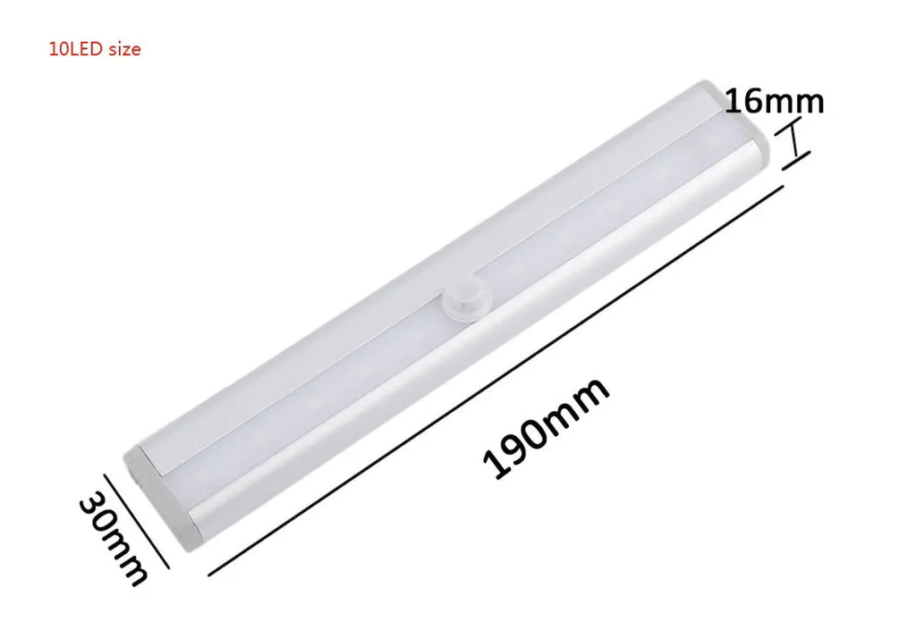 USB rechargeable magnetic LED closet light with motion sensor in aluminium shell.