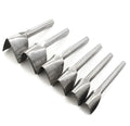 Six steel leather punch tools showing half-round and V shapes in sizes from 15mm to 40mm