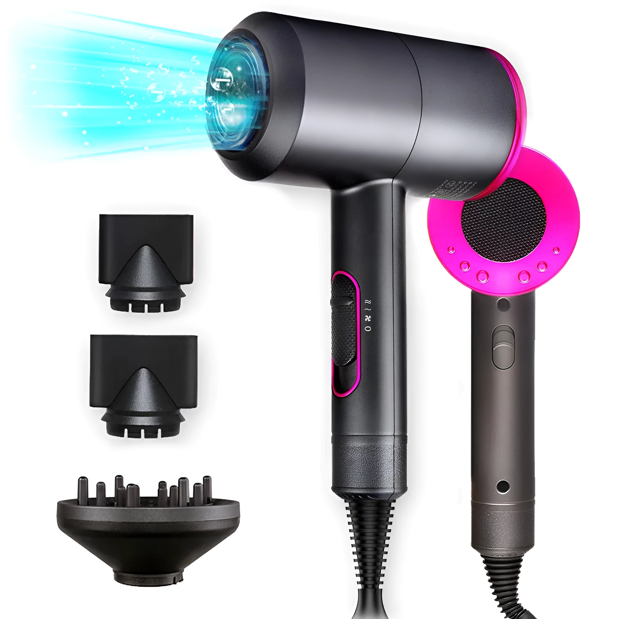 Dual voltage 2000W hotel hair dryer with 2.5 metre cable in metallic black finish