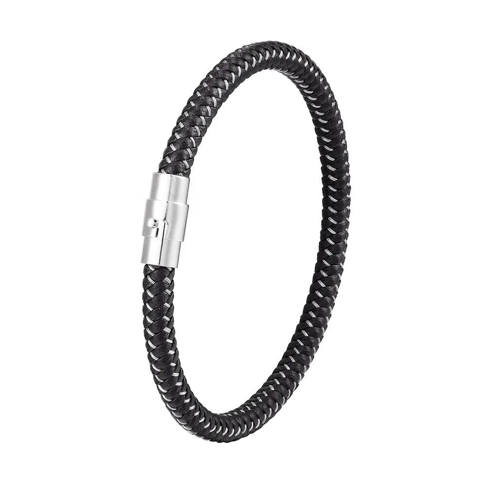 Titanium steel geometric wire bracelet with magnetic clasp shown in silver tone