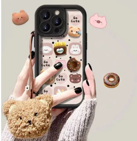Autumn winter plush doll TPU phone case with cartoon animal design in white for Apple iPhone