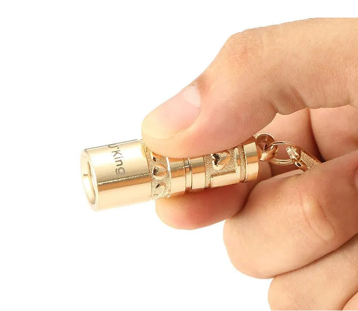 Gold zinc alloy waterproof keychain flashlight with LED light and key ring attachment