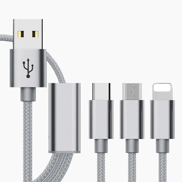 Three-in-one mobile phone charging cable with Micro USB connector in multiple colour options