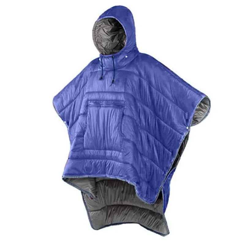 Army green outdoor cloak sleeping bag worn as a cape with 200x140cm dimensions