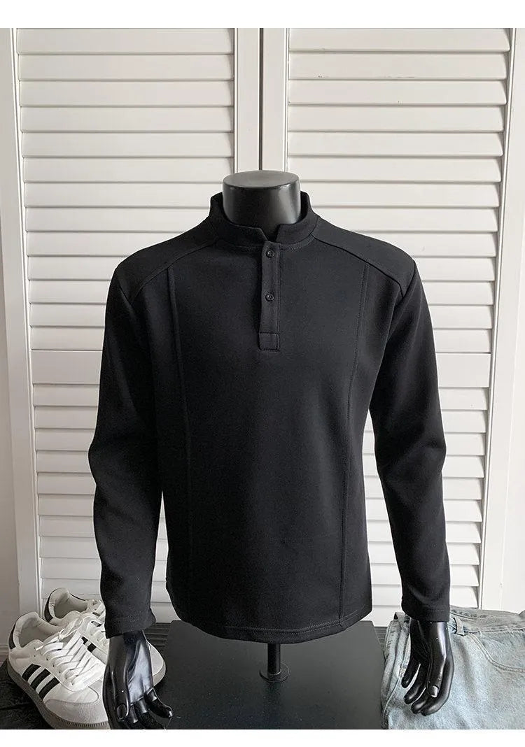 Men's patchwork shoulder polo shirt with stand-up collar in loose fit