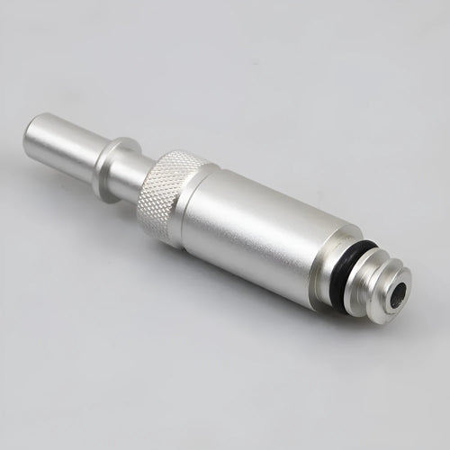 Silver metal VAS6262-9 transmission oil refueling joint adapter tool on a white background.