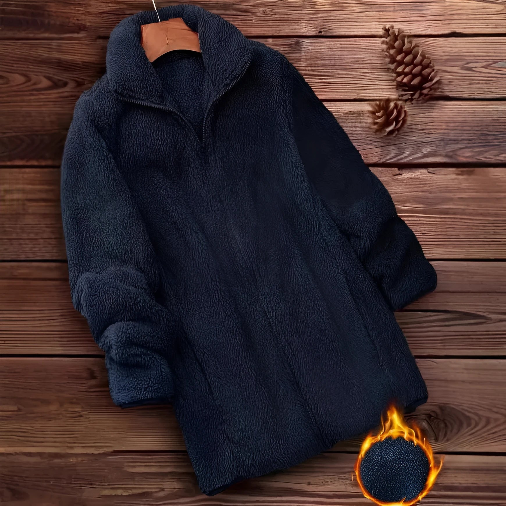 Double-sided fleece jacket in black, navy blue, or khaki for outdoor wear.