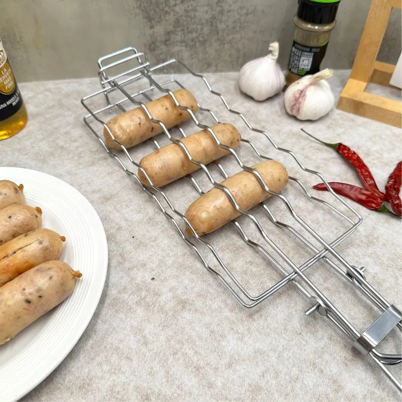 Stainless steel square folding barbecue net with black handle