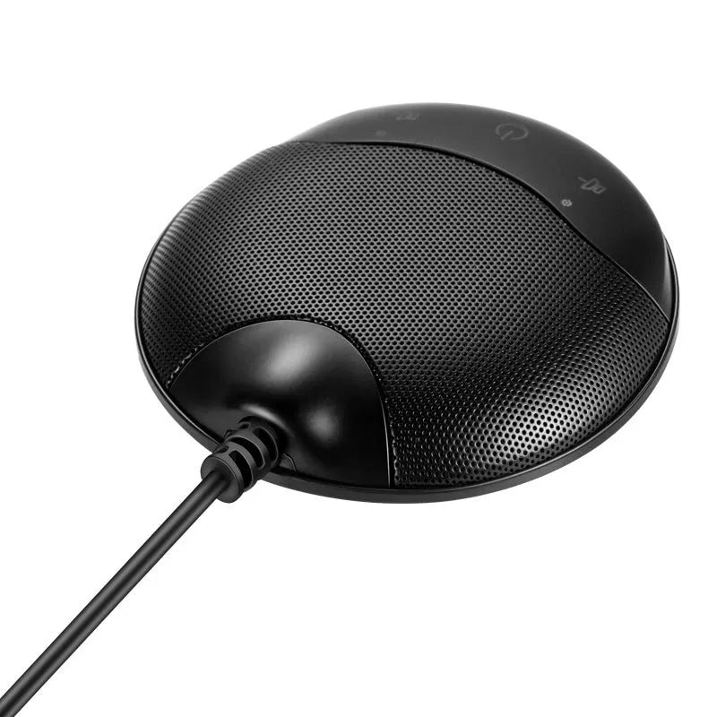 Black USB condenser microphone with capacitive interface for conference and gaming voice recording