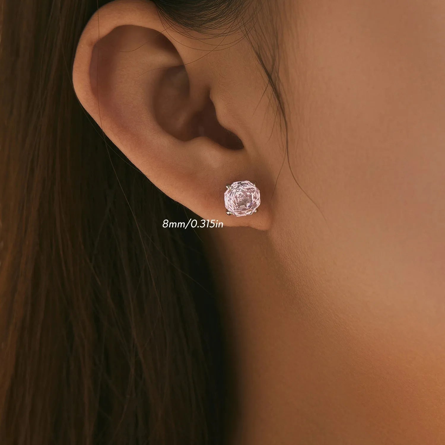 S925 sterling silver rose stud earrings in pink colour, 6mm and 8mm size options