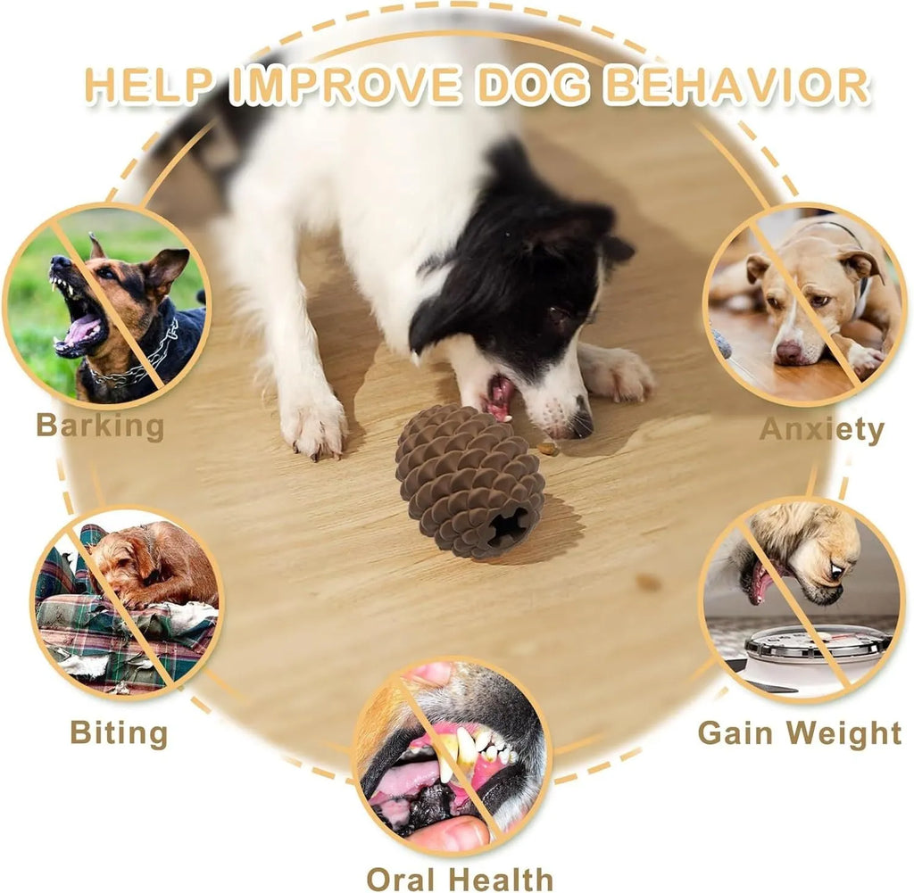Yellow pine cone-shaped natural rubber dog toy with treat dispenser for medium and large dogs