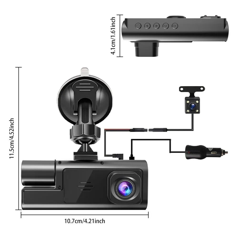 WiFi-connected driving recorder with 2.0-inch screen showing front and rear camera views