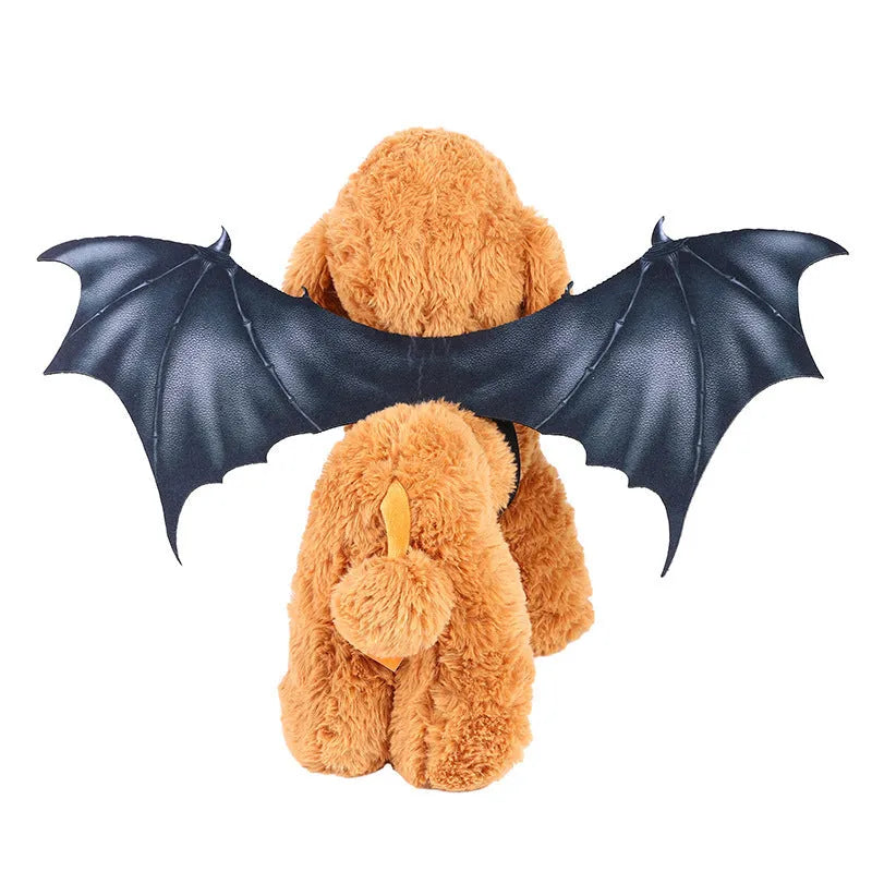 Black cloth bat wing costume for a dog or cat on a Halloween background