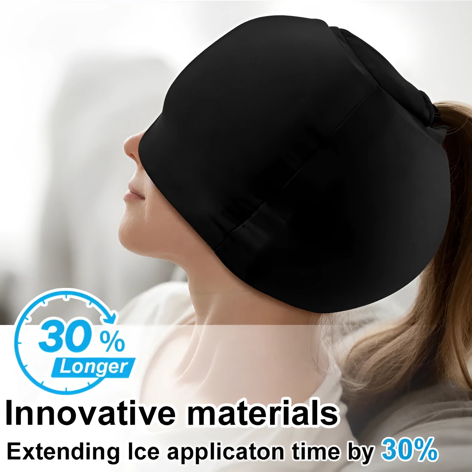 Simple solid colour cold compress cap with fully enclosed design for head cooling applications