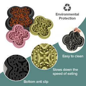 Silicone pet slow feeder licking pad mat in green, measuring 19cm by 21cm