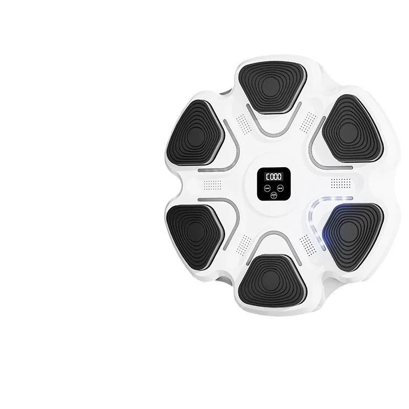 Smart music electronic boxing wall target with ABS construction and boxing gloves.