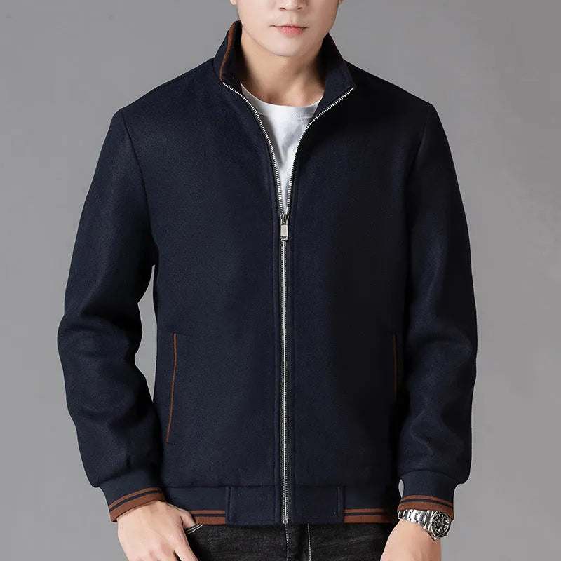 Men's autumn wool fleece jacket in sports style with long sleeves shown in grey colour