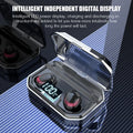Black X10 wireless Bluetooth headset with its compact rectangular charging case.