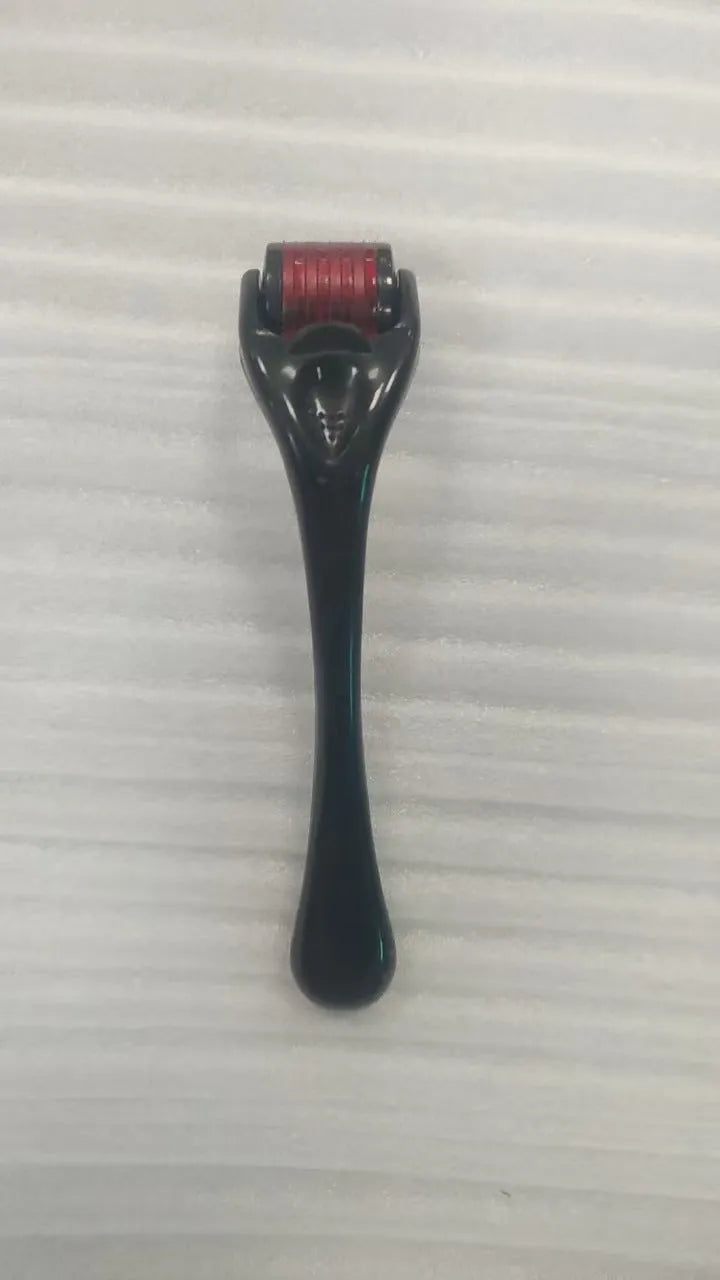 Sterile micro needle derma roller with PC handle in selected colour and 0.2mm, 0.25mm, or 0.3mm needle wheel.