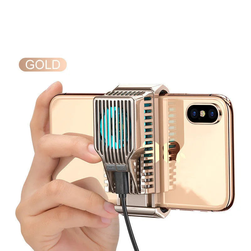 Black mobile phone radiator with ceramic cooling panel attached to smartphone