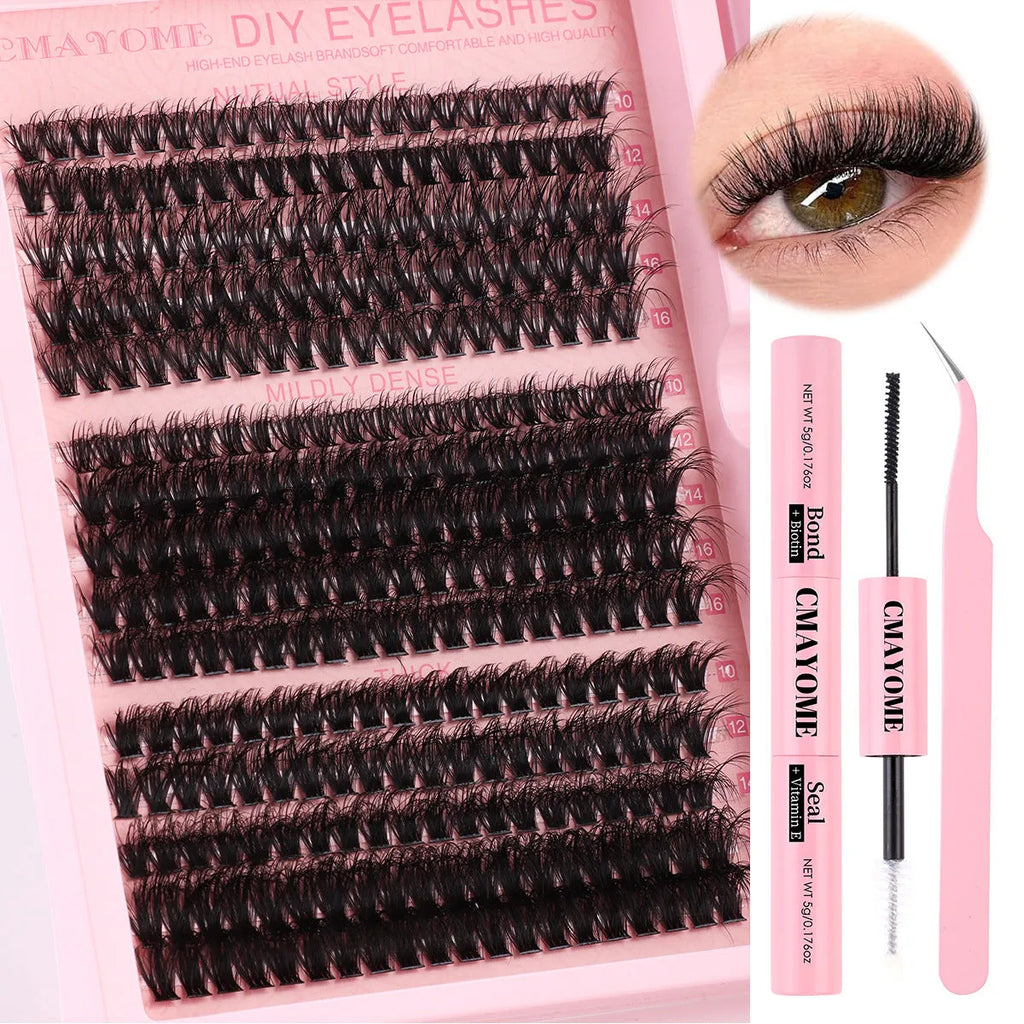 DIY single cluster false eyelash extension kit with tweezers on a clean surface