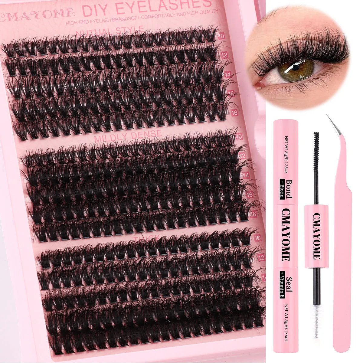 DIY single cluster false eyelash extension kit with tweezers on a clean surface