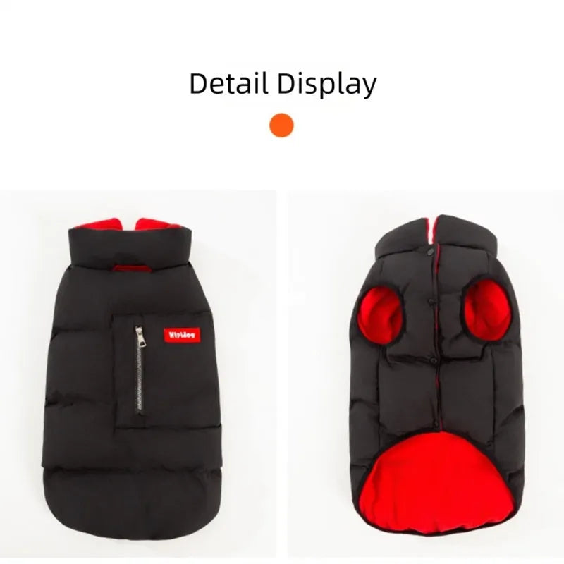 Winter cotton-padded vest dog coat for large Golden Retriever with zipper pocket, black colour