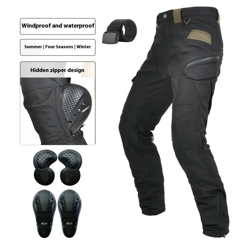 Motorcycle waterproof cycling trousers in black or green with protective gear set