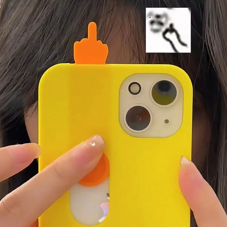 Bright yellow spoof phone case with 3D sliding middle finger design for iPhone