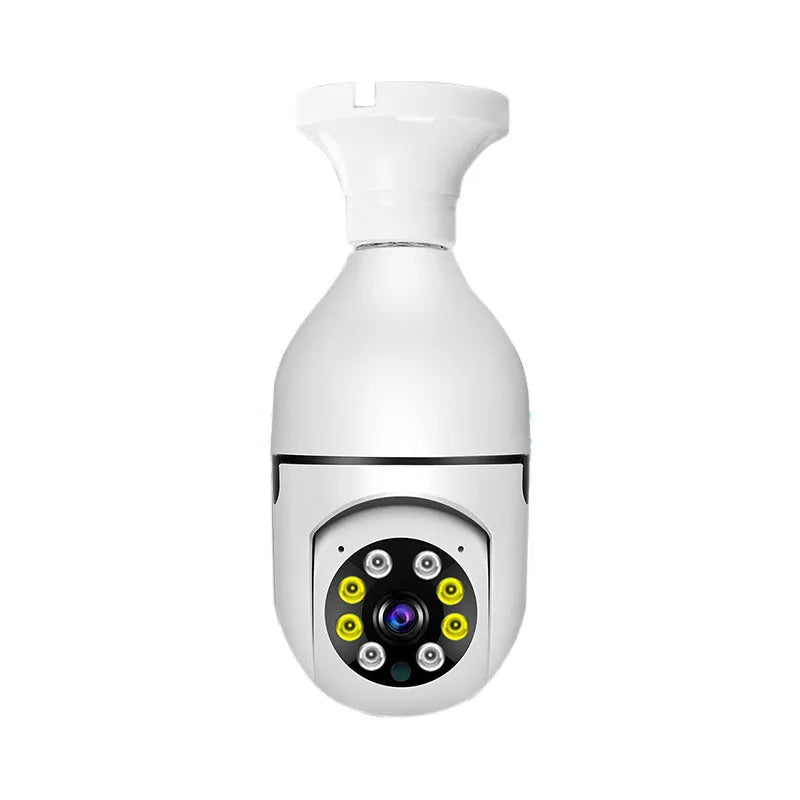Wireless bulb security camera showing compact design with 1080p and night vision capabilities