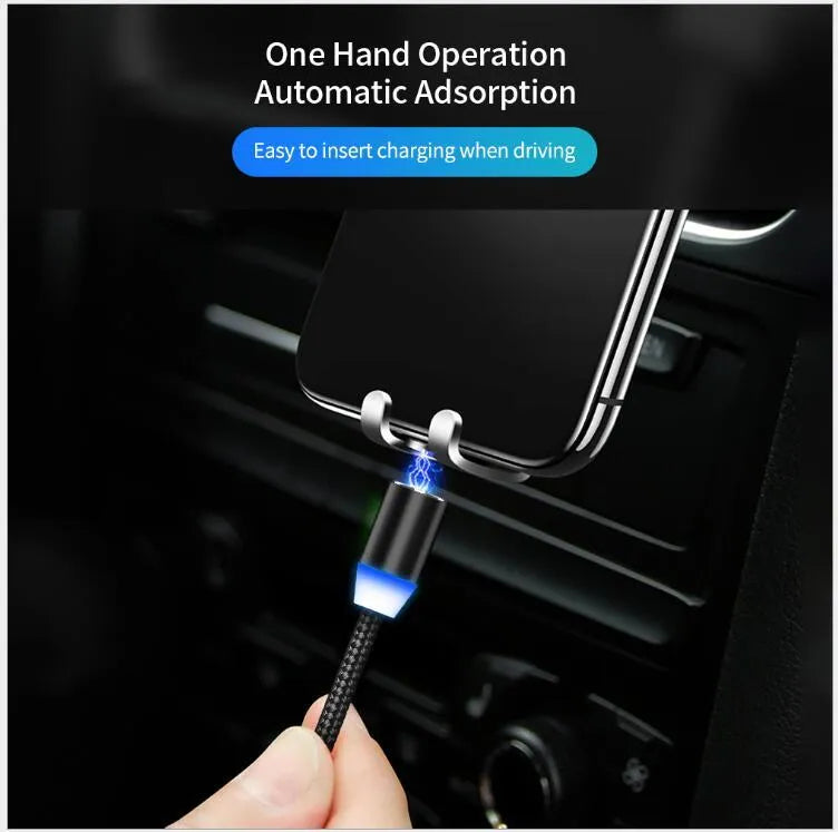 1 metre cotton braided magnetic charging cable with LED light and aluminium connectors