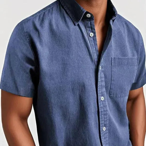 Men's loose fit short sleeve cardigan shirt in cotton blend fabric available in multiple colours