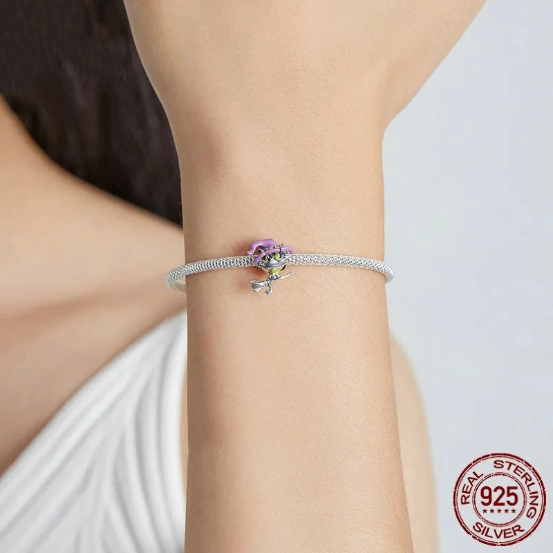 925 silver Halloween cat bead charm 1.4cm by 1.4cm with 0.45cm hole on white background