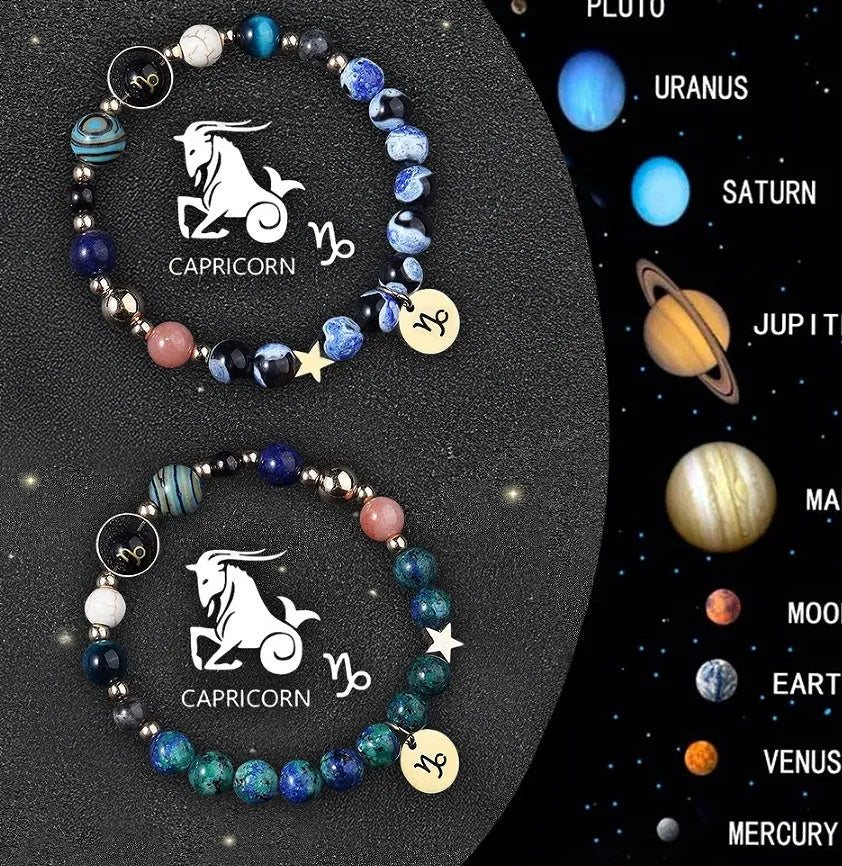 Set of two beaded bracelets made from natural stone, representing Chinese zodiac signs.