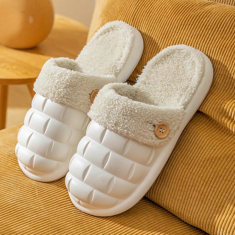 Women's detachable EVA plaid slippers with plush lining in multiple colours