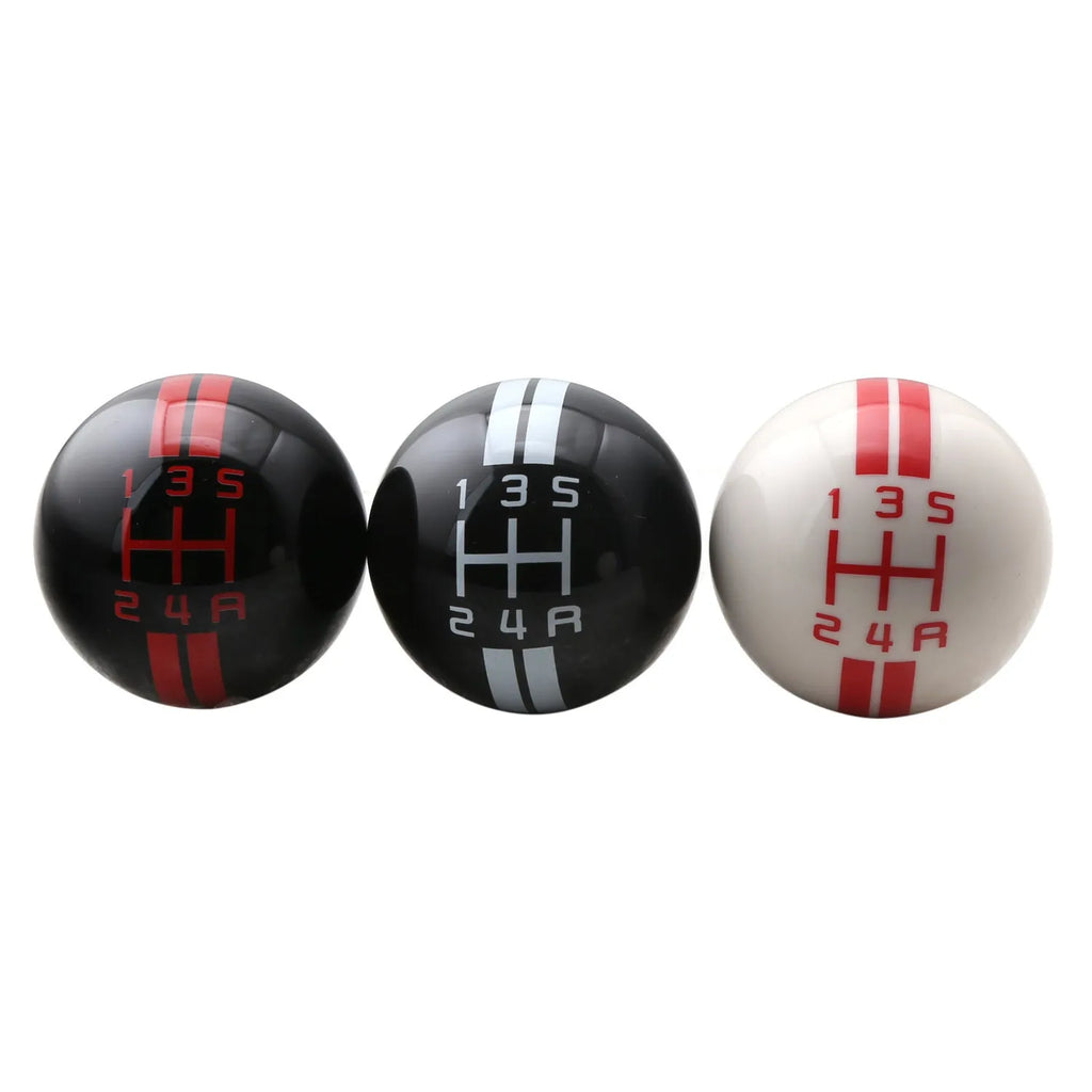 Black ball car gear head with 5th gear lettering in red or white colour options
