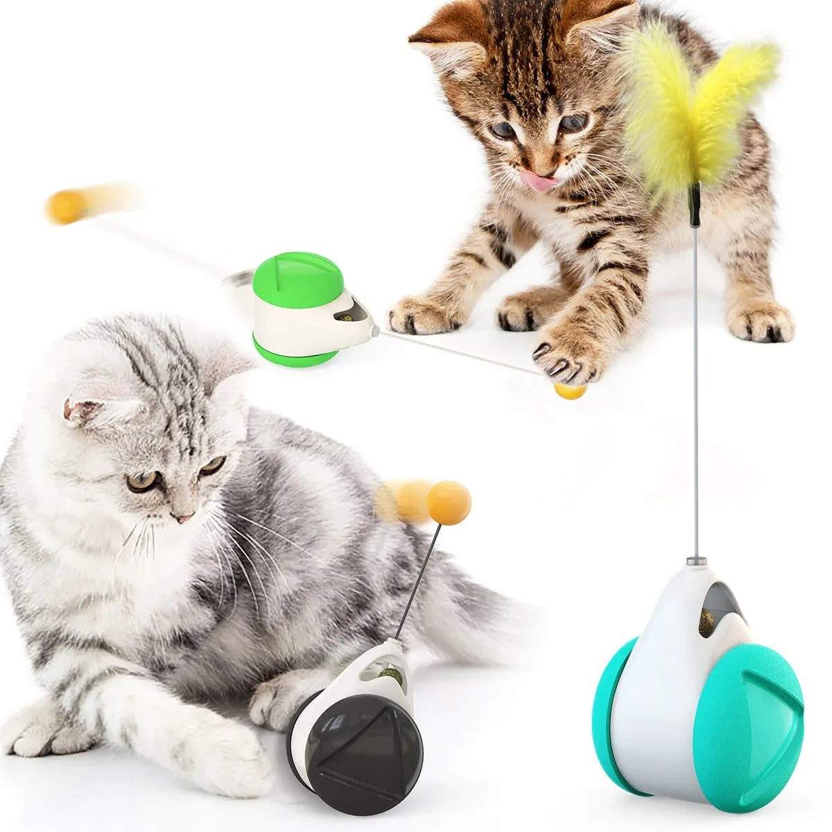 Plastic balance swing car cat toy in blue, self-moving design for interactive play