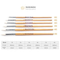 Six wooden pen brushes with pointed tips arranged together as an artistic brush set