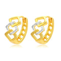 Gold geometric hollow out earrings with electroplated finish at ear clip area